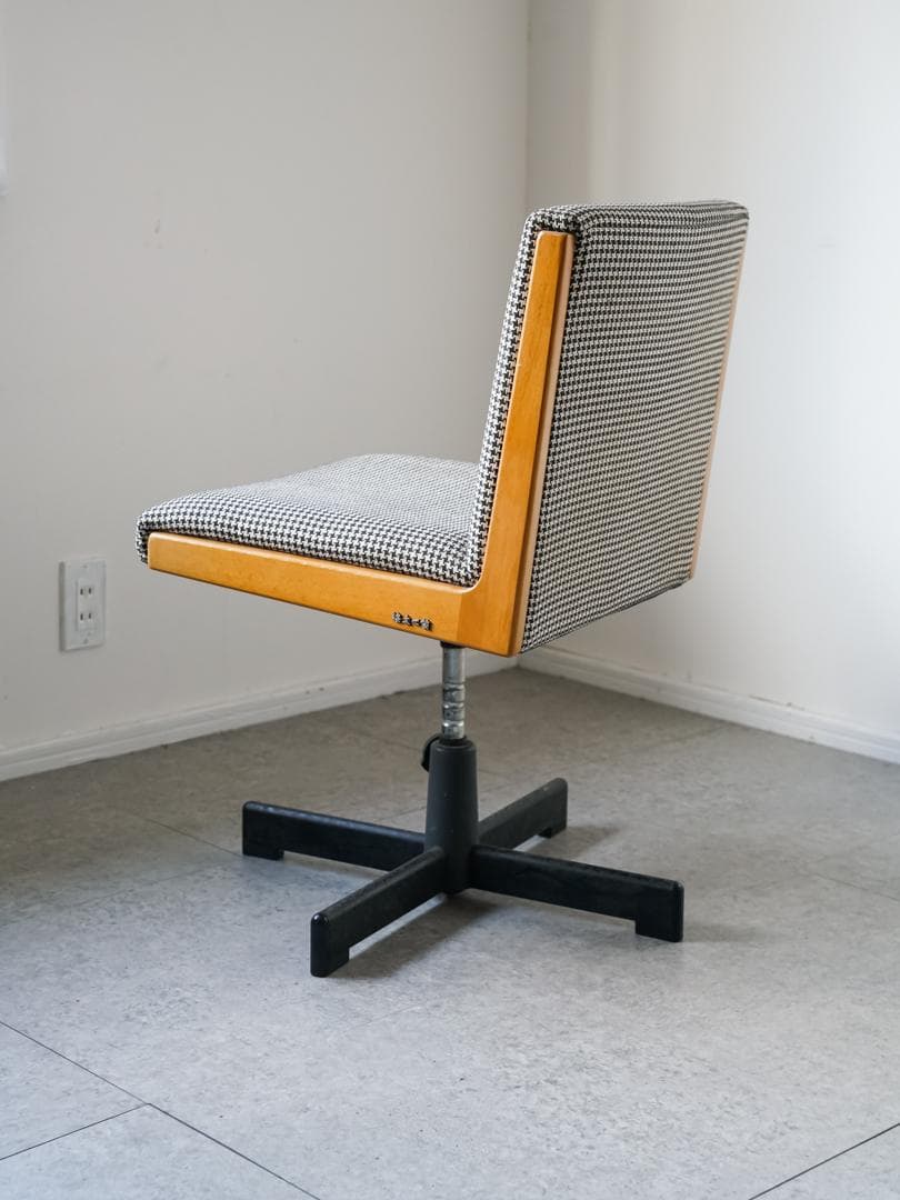 60-70's \"浜本工芸\" デスクチェア 千鳥格子 ミッドセンチュリー