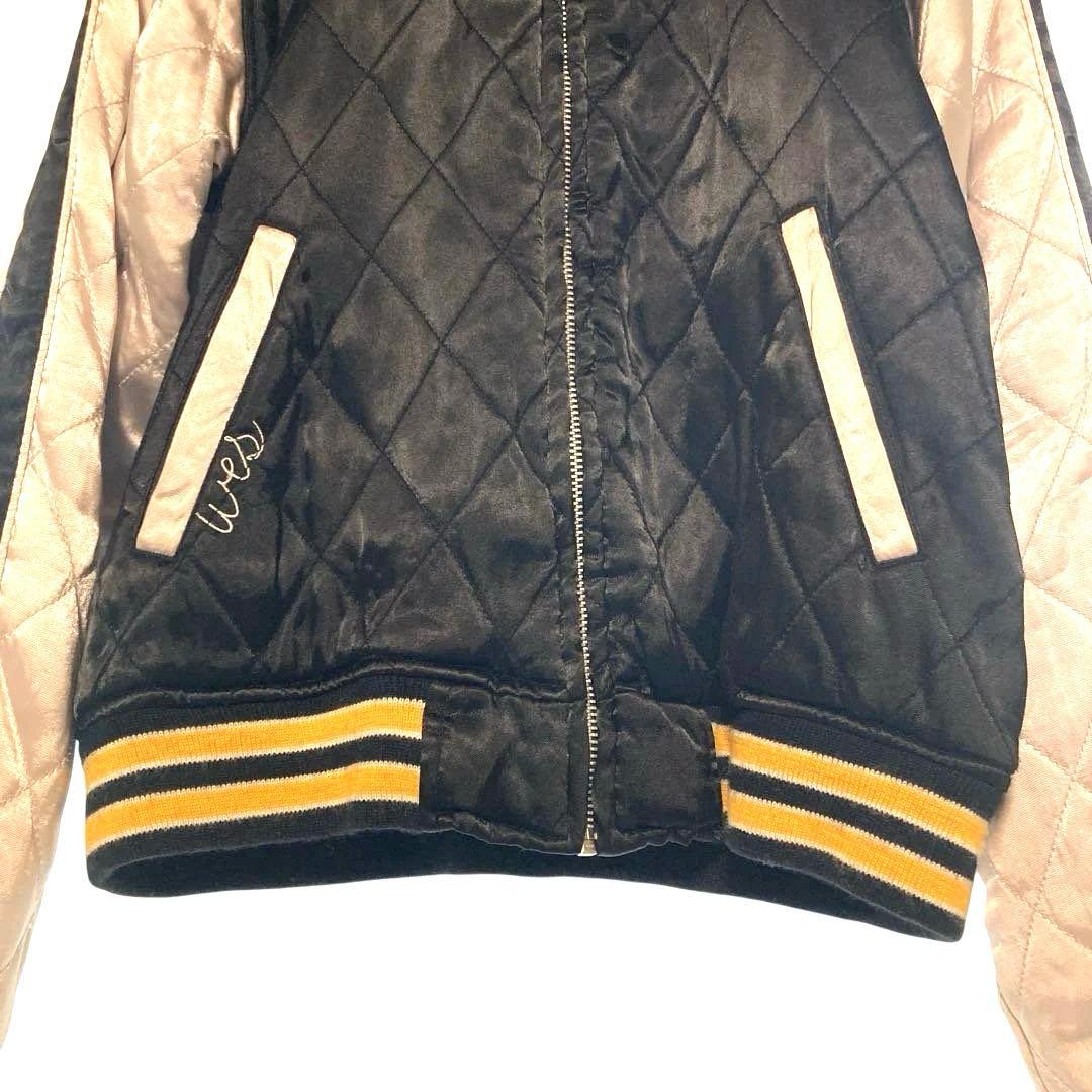 ヒューストン スカジャン Mサイズ 虎 刺繍 キルティング 黒×ベージュ 顔虎