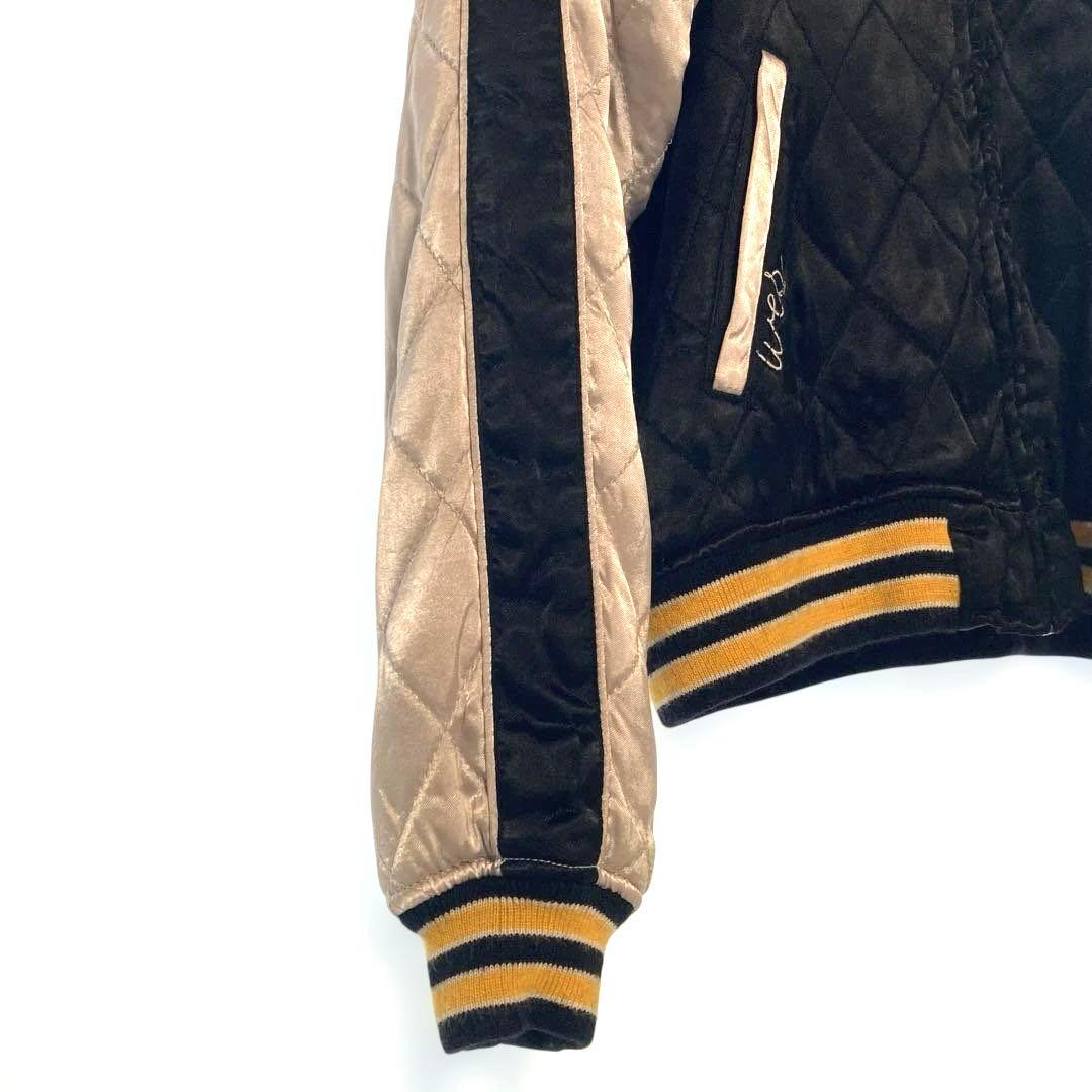 ヒューストン スカジャン Mサイズ 虎 刺繍 キルティング 黒×ベージュ 顔虎