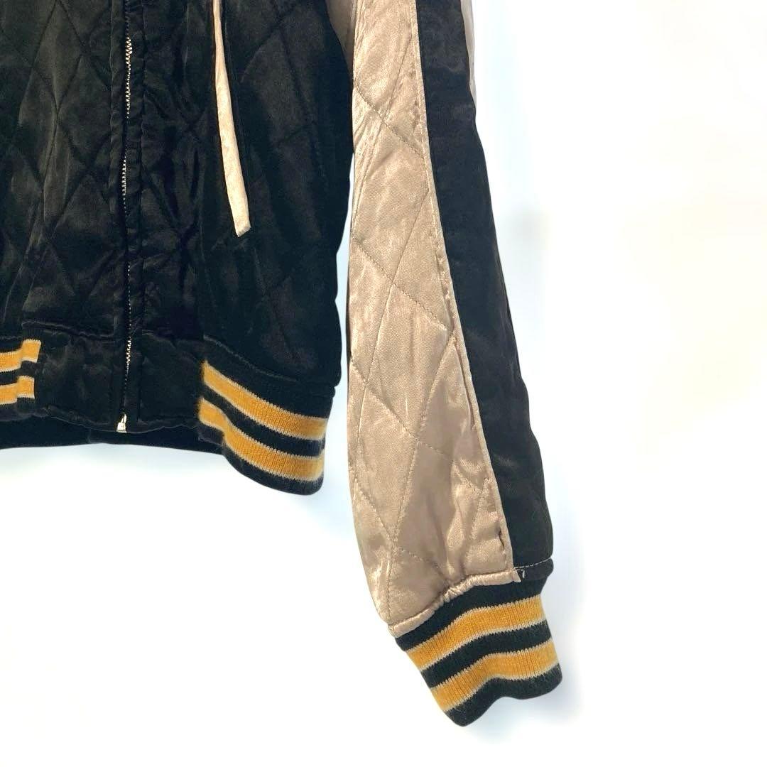 ヒューストン スカジャン Mサイズ 虎 刺繍 キルティング 黒×ベージュ 顔虎