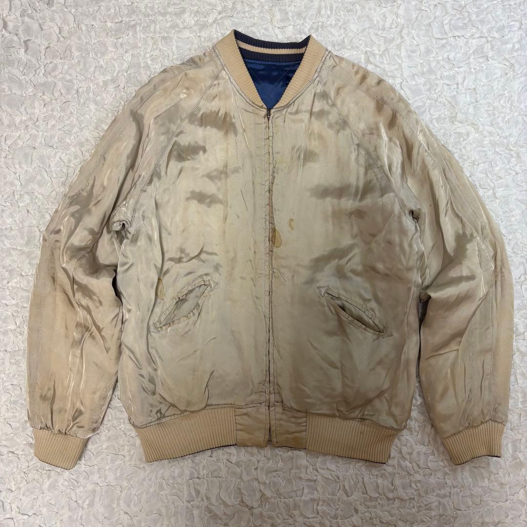 ハリウッドランチマーケット 中綿入り サテン バタフライ刺繍スカジャン ブルー