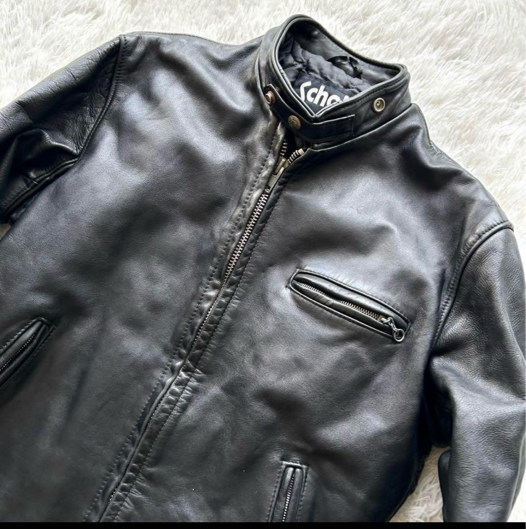 希少42サイズ！！ショット　シングルライダースジャケット　キルティング　黒