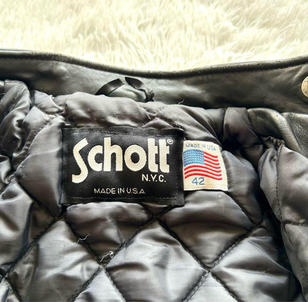 希少42サイズ！！ショット　シングルライダースジャケット　キルティング　黒