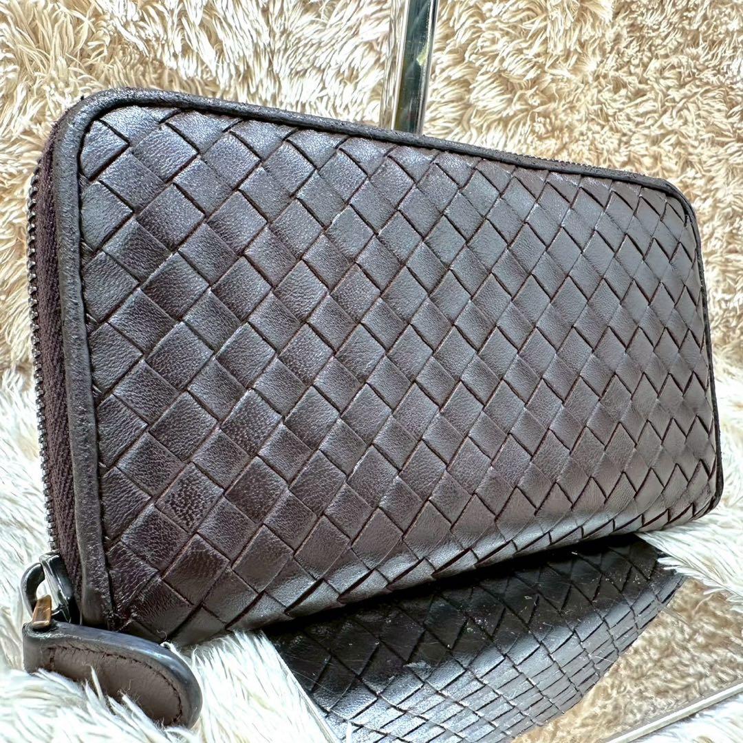 【美品】ボッテガヴェネタ 長財布 ラウンドファスナー ブラウン イントレチャート