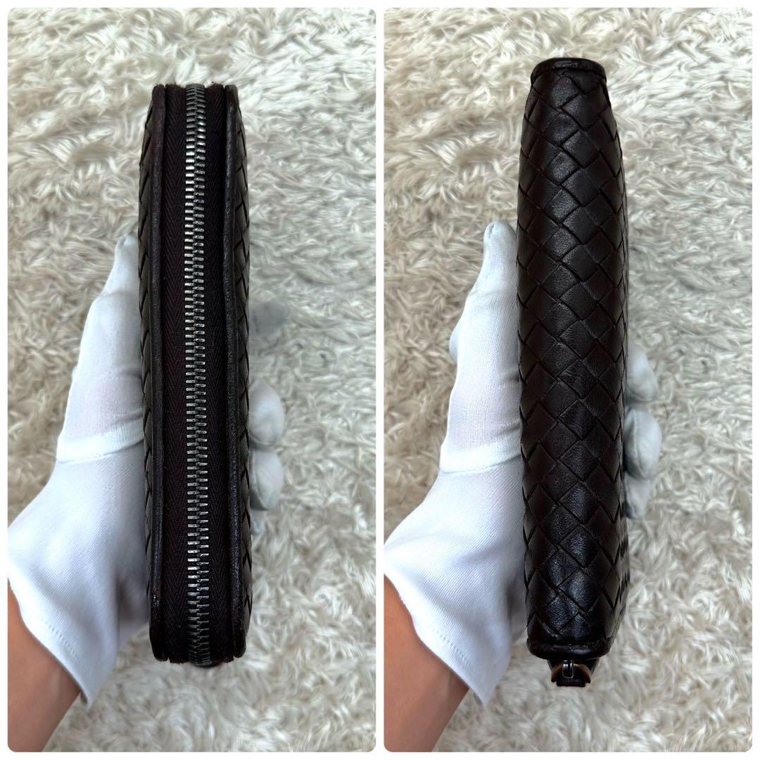 【美品】ボッテガヴェネタ 長財布 ラウンドファスナー ブラウン イントレチャート