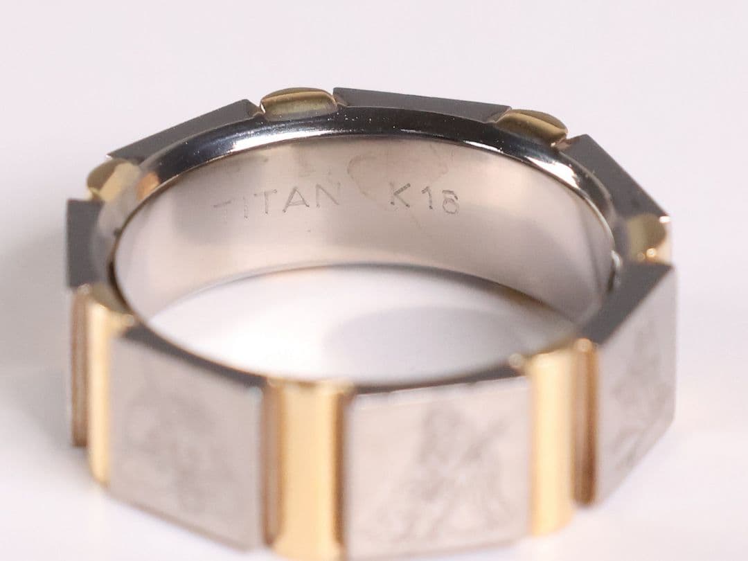 チタン K18 七福神 刻印 リング 指輪 10号 TITAN【CM368】