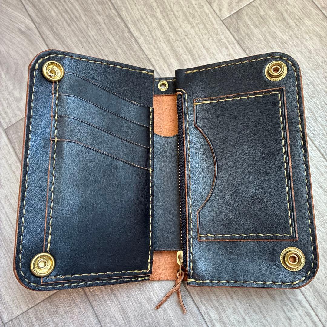 【茶芯ブラック】ミドルトラッカーウォレット　真鍮　お札を折らずに収納　タイプB