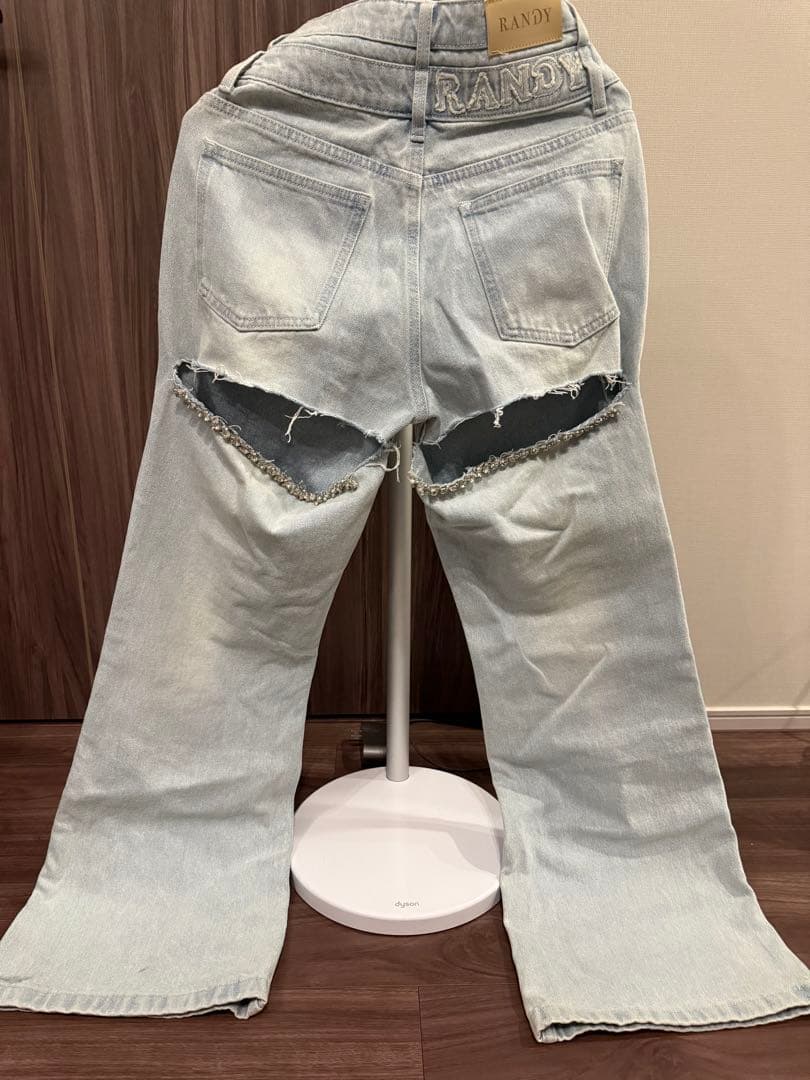 Randy ビジューバックカットワイドデニム