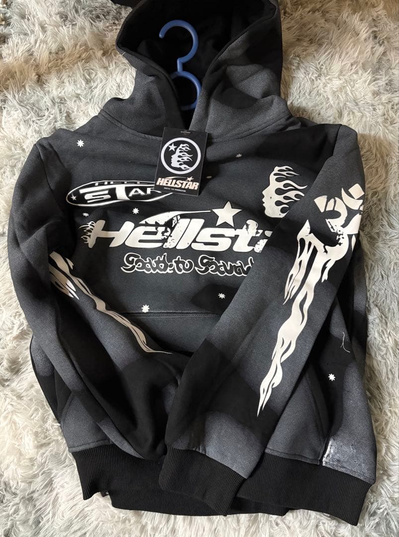 【即日発送】Hellstar ブラック フードパーカー グレー