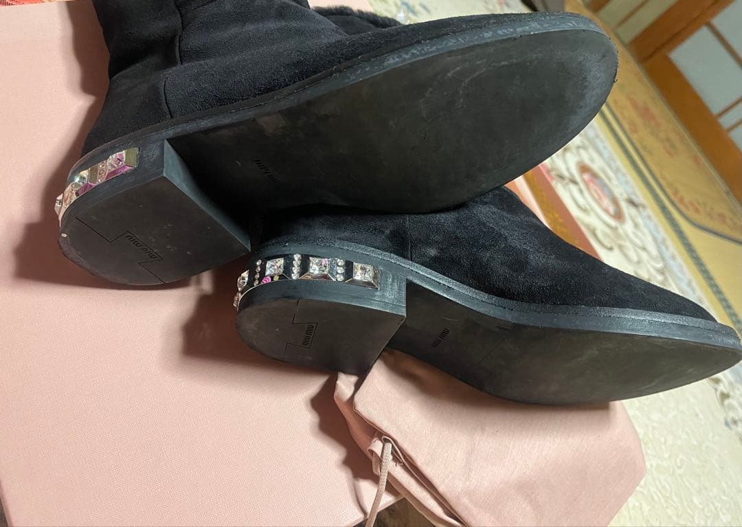 可愛い♡ミュウミュウスエードビジュームートンブーツ　黒　38.5