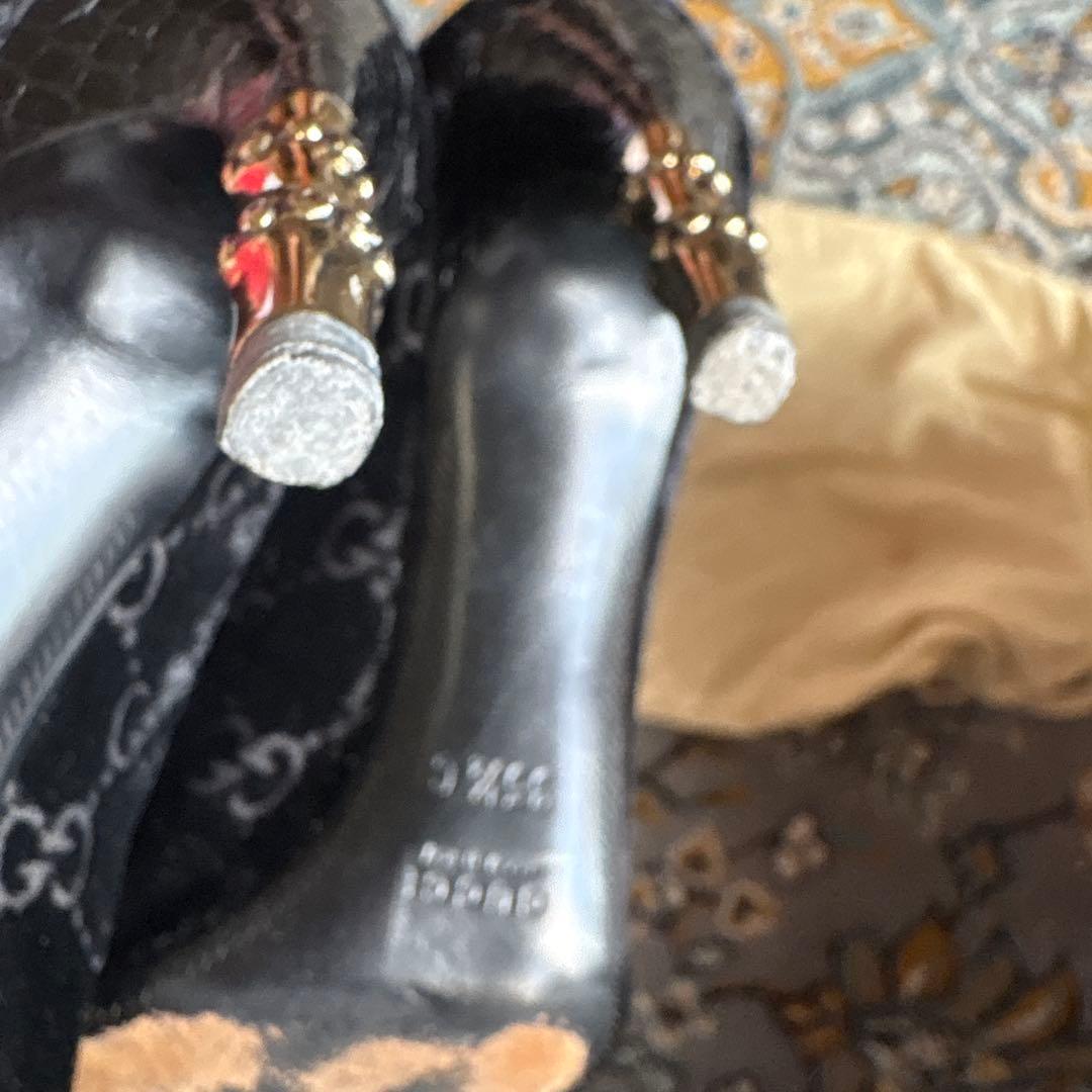 グッチ パンプス 35ハーフ　約22.5cm ベルベット バンブー ヒール　レア