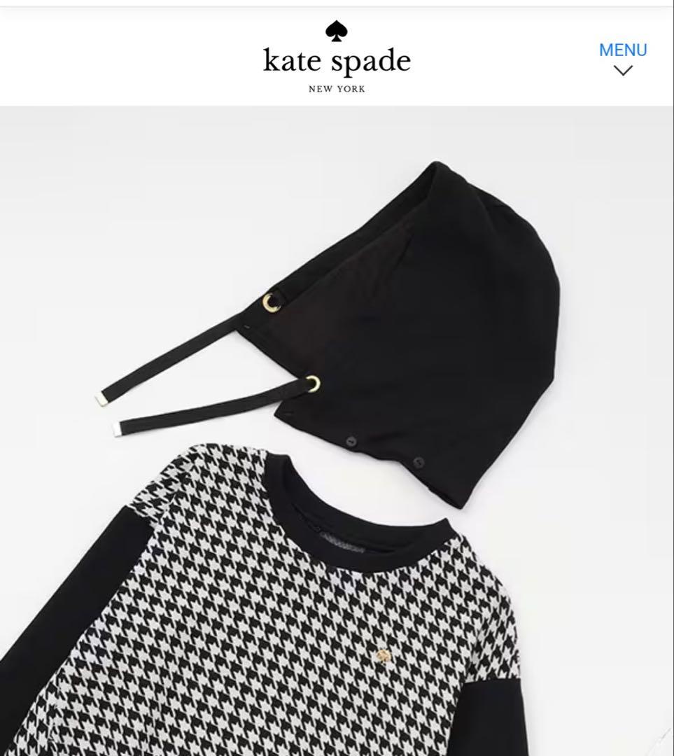 【ケイトスペード】140 ❤︎新品未使用❤︎ 千鳥フードワンピース 黒