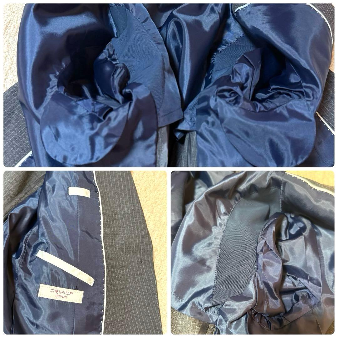 オリヒカ　ストライプ　パンツスーツ　背抜き　フォーマル　ビジネス　グレー　M