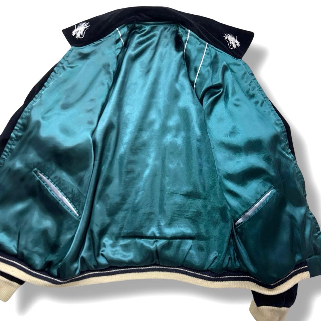 希少 テーラー東洋 スカジャン スーベニア 別珍 鷹×龍 刺繍 ベロア 黒 M