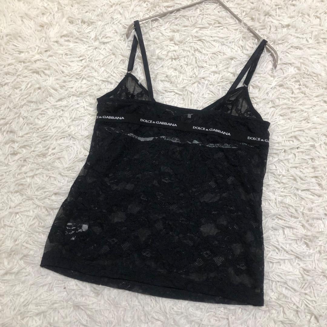 Y2K DOLCE&GABBANA 42 レース テープロゴ キャミソール 黒