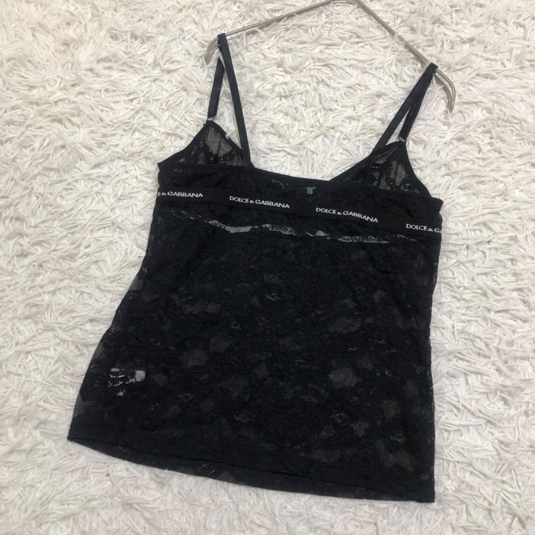 Y2K DOLCE&GABBANA 42 レース テープロゴ キャミソール 黒