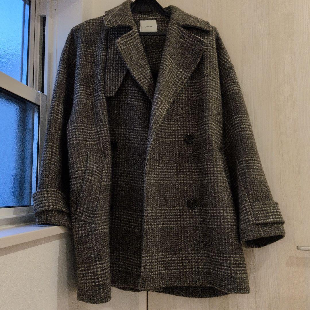 スピックアンドスパンＷスライバーチェックハーフコートブラウンM