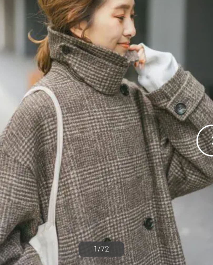 スピックアンドスパンＷスライバーチェックハーフコートブラウンM