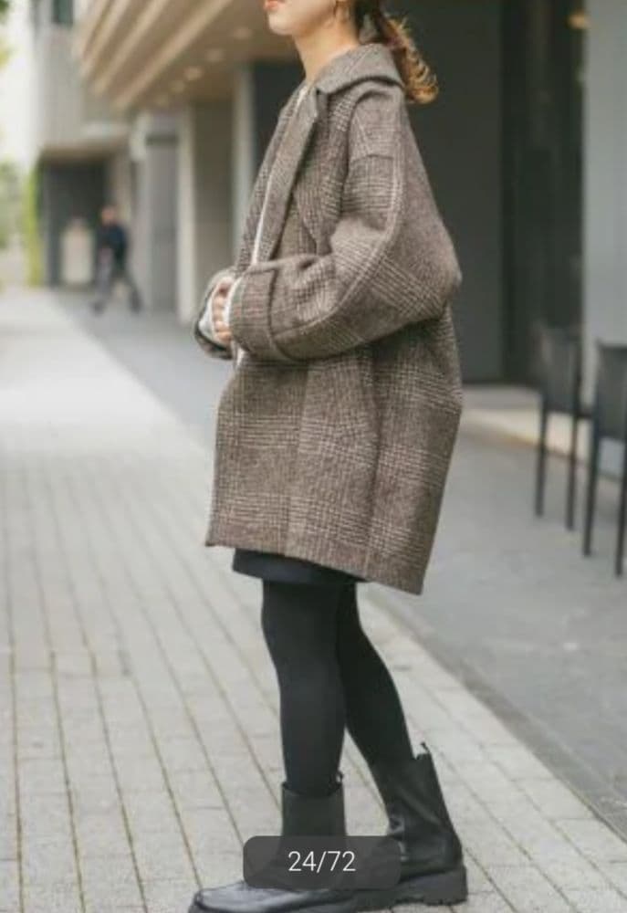 スピックアンドスパンＷスライバーチェックハーフコートブラウンM