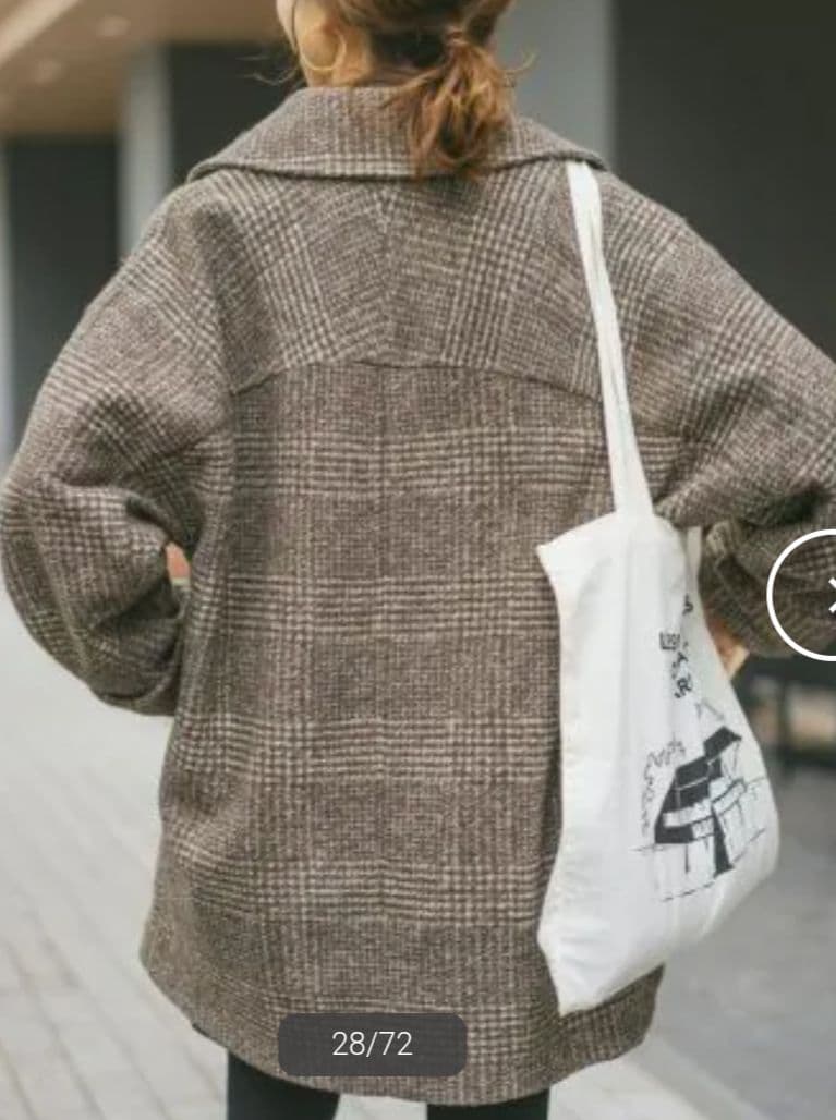 スピックアンドスパンＷスライバーチェックハーフコートブラウンM