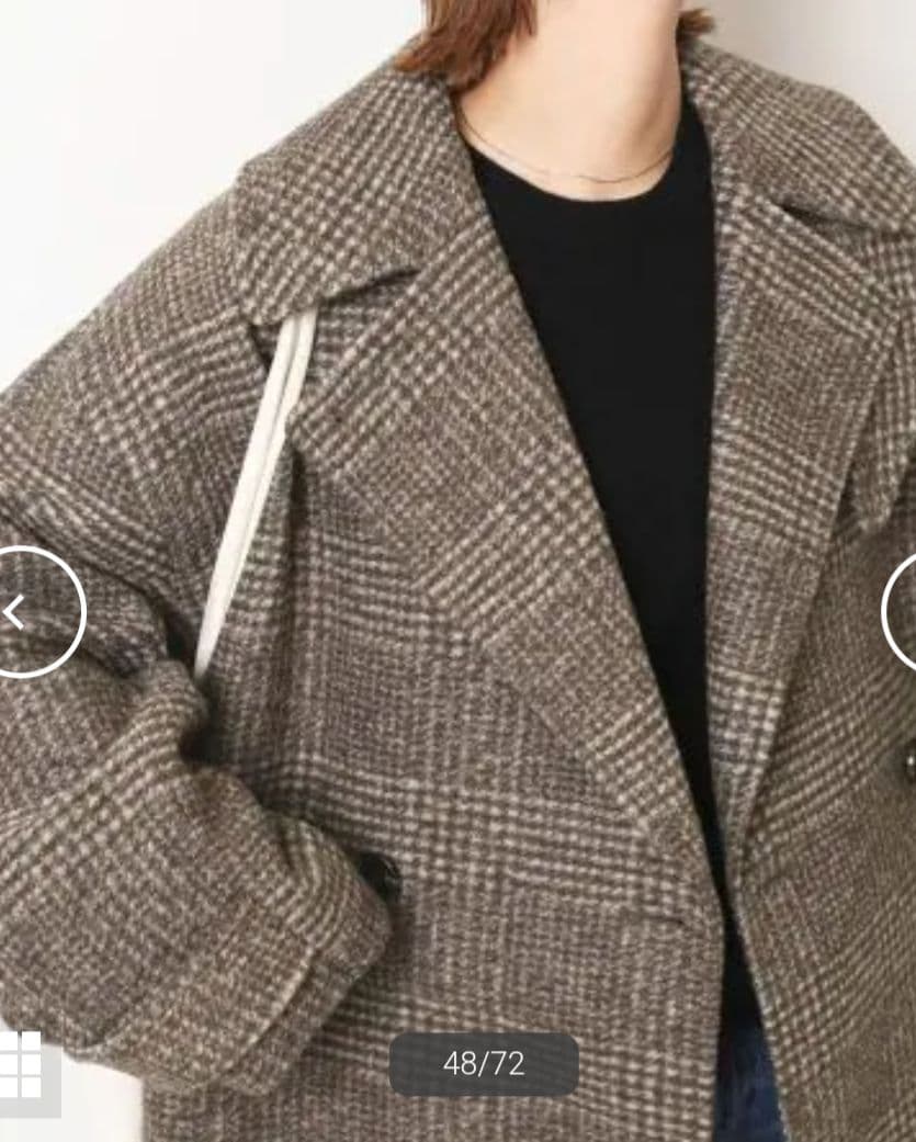 スピックアンドスパンＷスライバーチェックハーフコートブラウンM