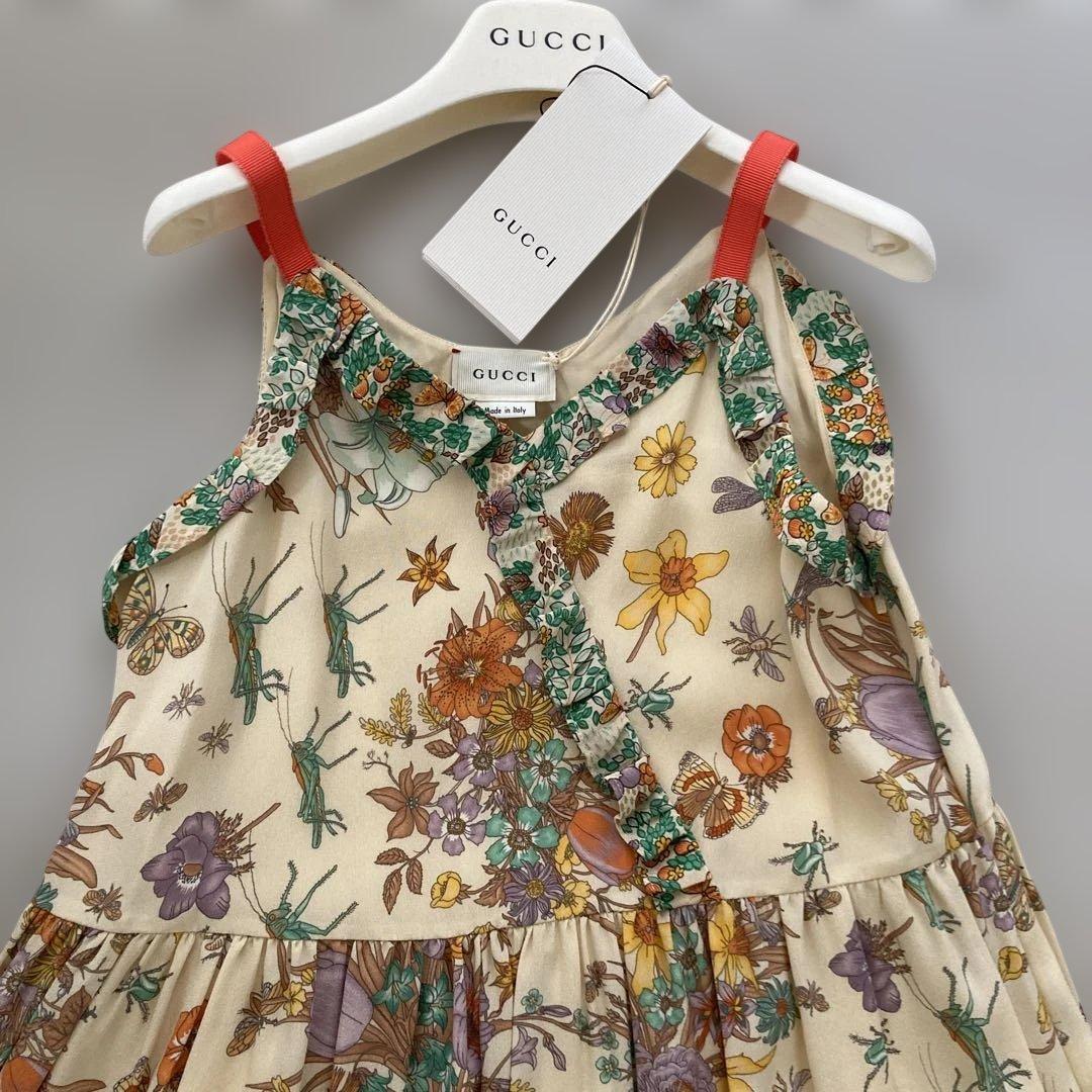 新品！タグ付！グッチ キャミソールワンピース 昆虫花柄 シルク100％サイズ10