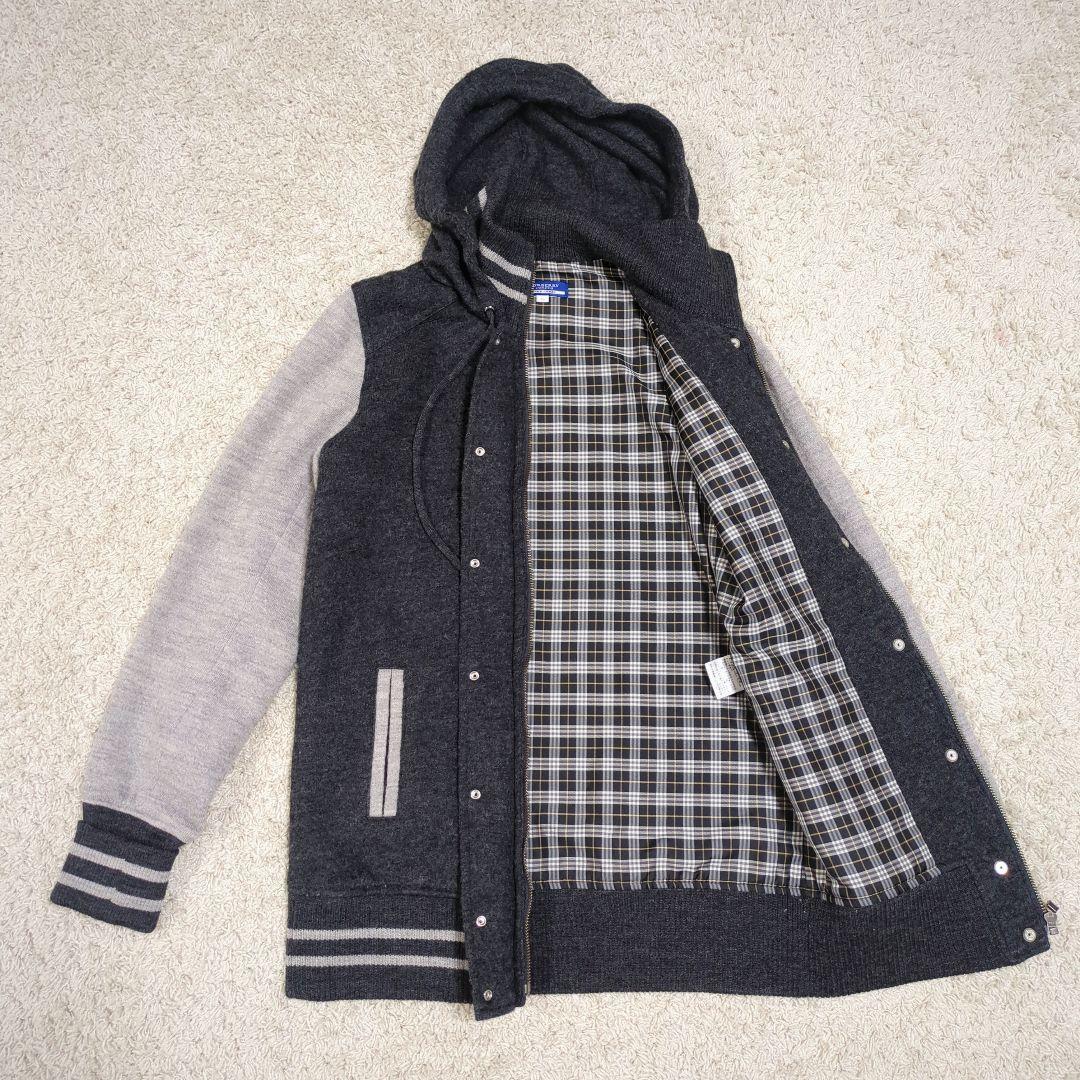 【希少】バーバリーブルーレーベル　スタジャン　フード　チェック　ホースロゴ刺繍