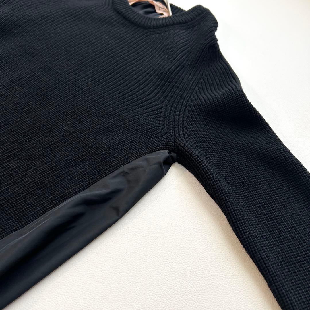 希少✨N°21 ウール ニット 異素材ドッキング バックギャザー レース 黒