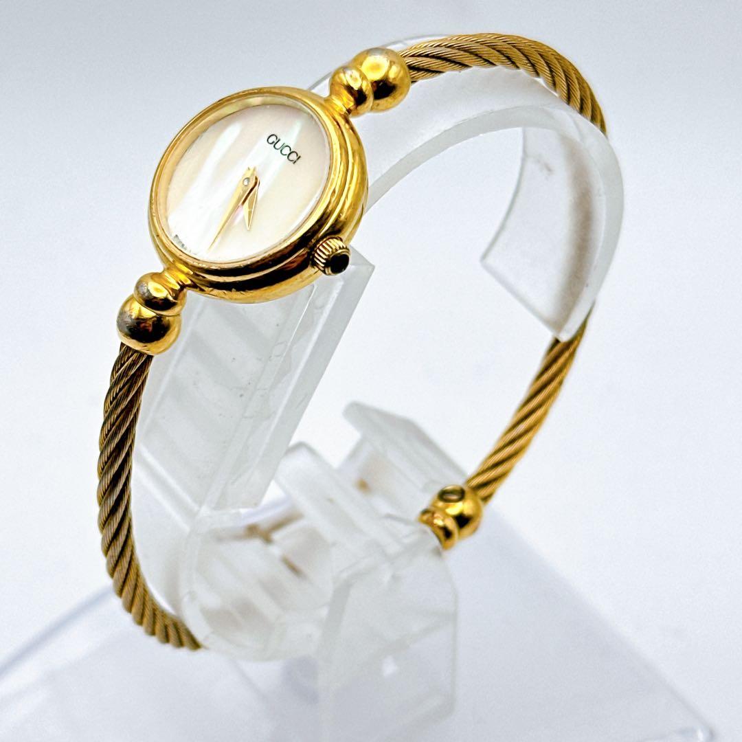 良品 稼動品 GUCCI グッチ レディース腕時計 ゴールド バングル シェル