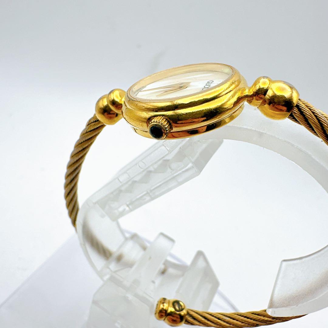 良品 稼動品 GUCCI グッチ レディース腕時計 ゴールド バングル シェル