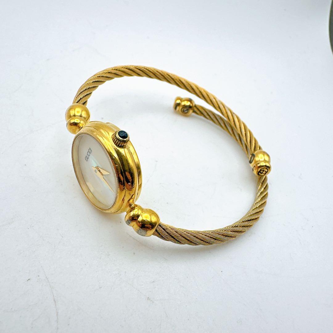 良品 稼動品 GUCCI グッチ レディース腕時計 ゴールド バングル シェル