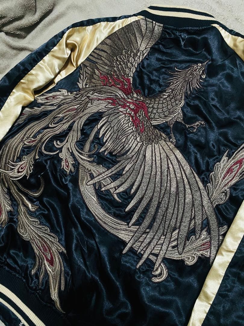 絡繰魂 日本限定 スカジャン　サテン unisex 鳳凰刺繍