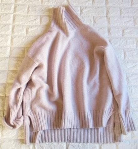 トゥモローランド 上質 カシミヤ混 オーバーサイズ ハイネック ニット 淡ピンク