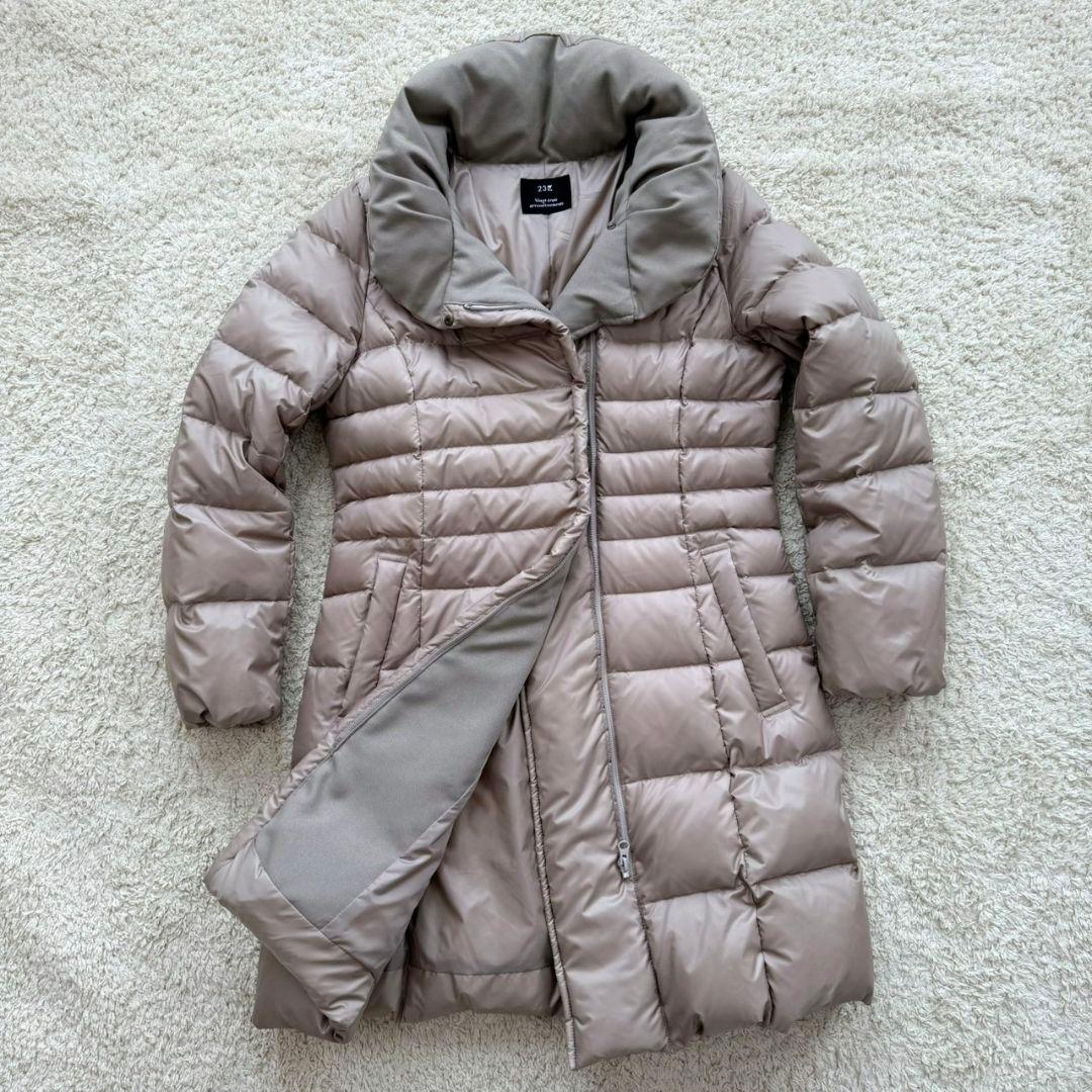 美品✨️23区 ダウンコート 大きいサイズ 42 XL ベージュ 異素材襟