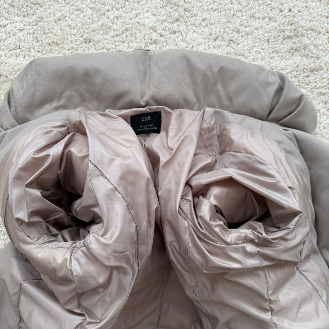 美品✨️23区 ダウンコート 大きいサイズ 42 XL ベージュ 異素材襟