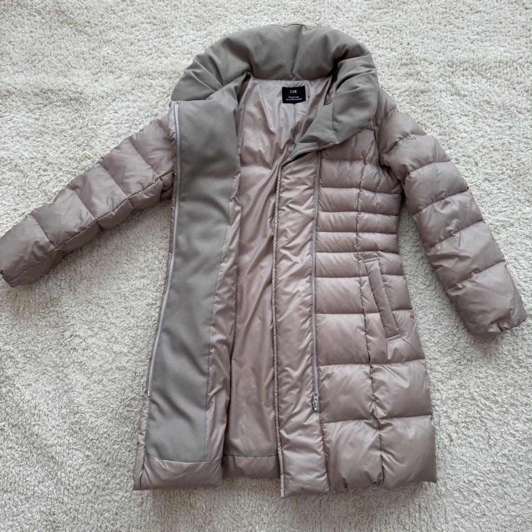 美品✨️23区 ダウンコート 大きいサイズ 42 XL ベージュ 異素材襟