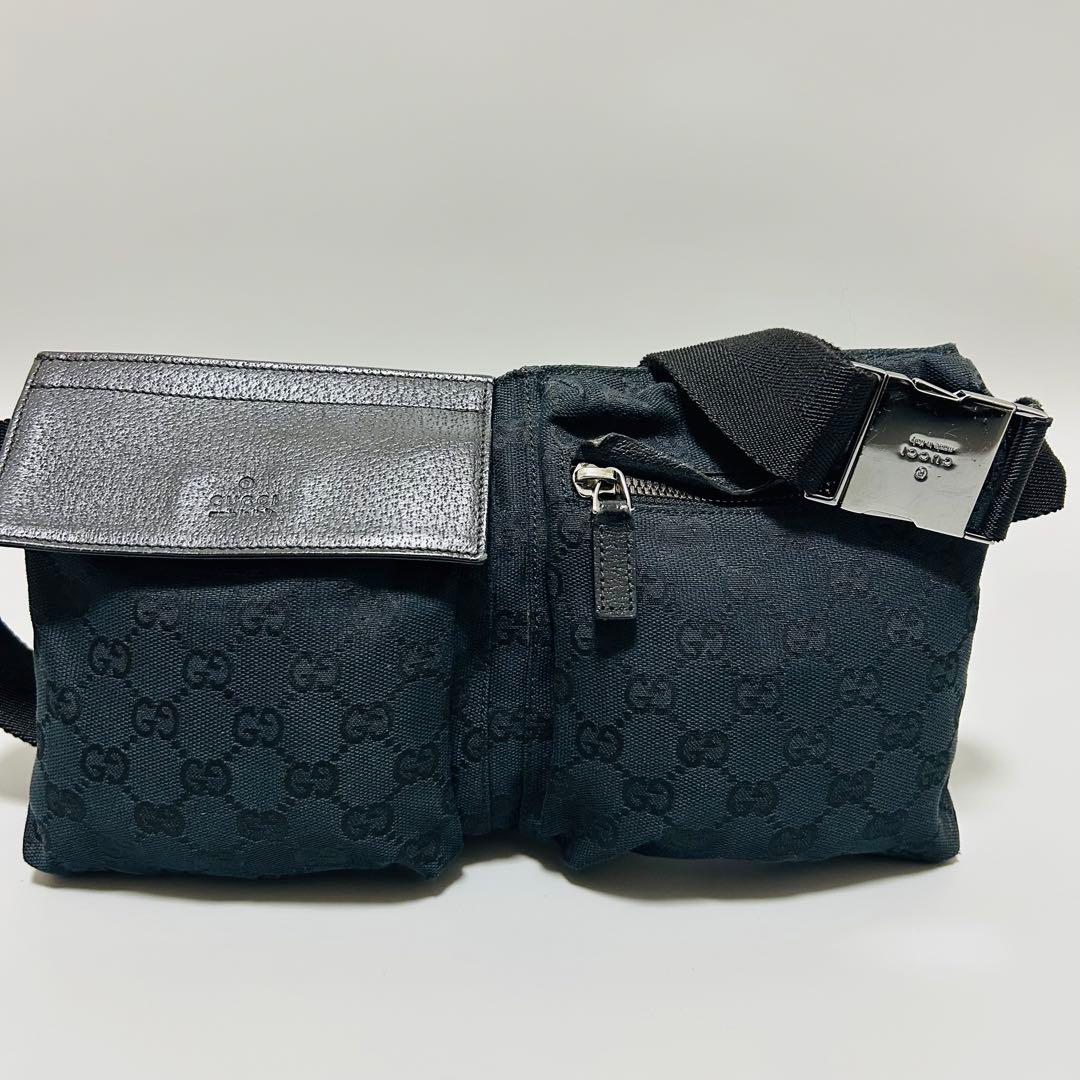 GUCCIグッチ GGキャンバス レザー ボディバッグ ウエストポーチ