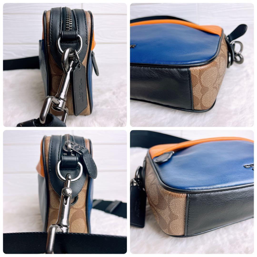 美品☆COACHコーチ ショルダーカメラバッグ メンズ レザー シグネチャー