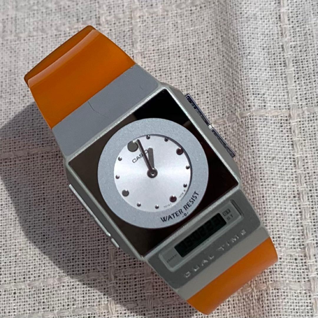 カシオ　フィルムウォッチ　ペラ　オレンジベルト　デジアナ
