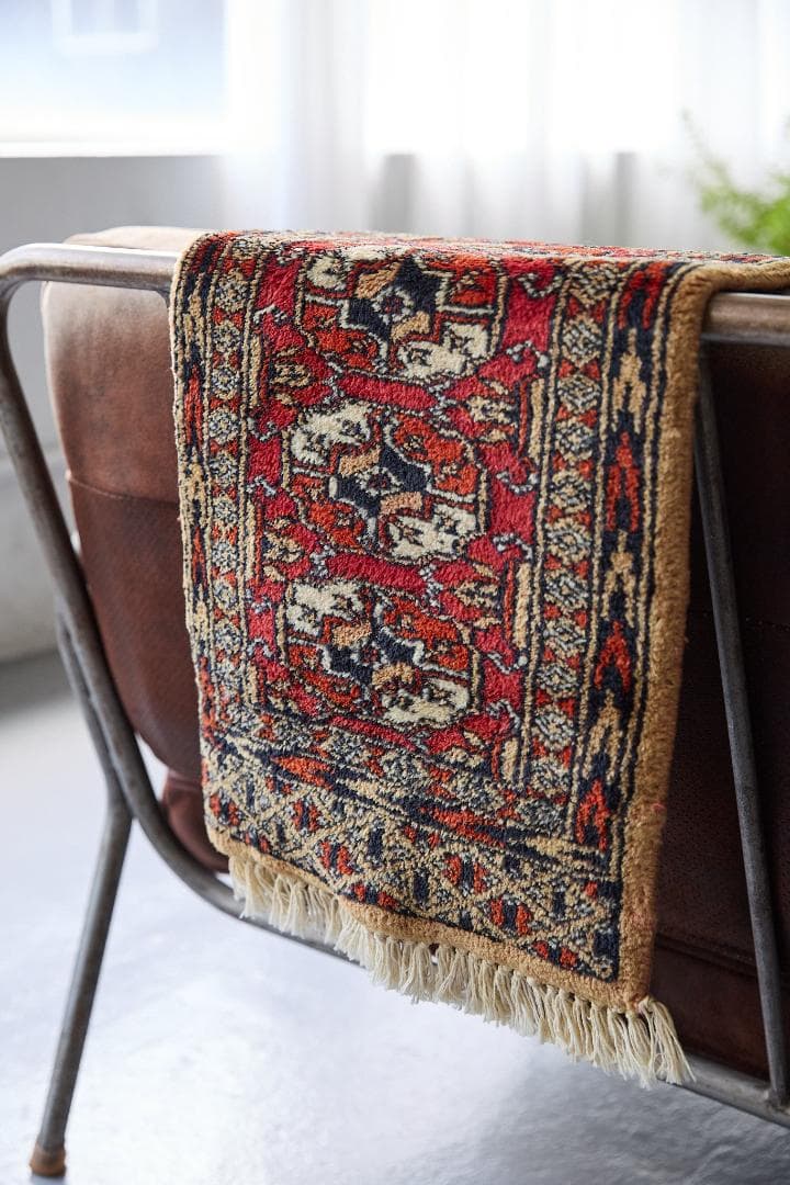 ヴィンテージラグ　トライバルラグ　ラホール産（96×32cm）茶　赤　ベージュ