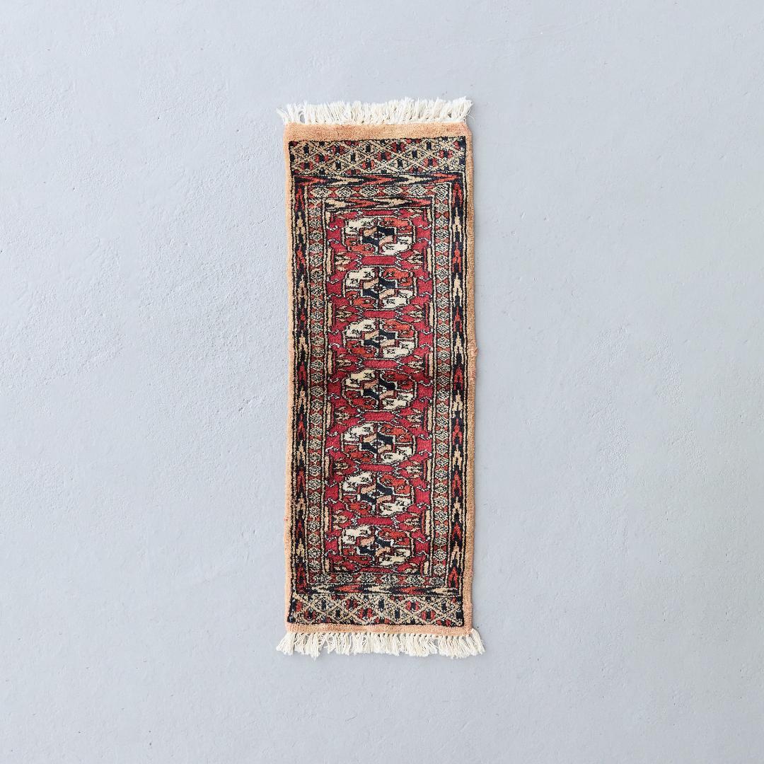 ヴィンテージラグ　トライバルラグ　ラホール産（96×32cm）茶　赤　ベージュ