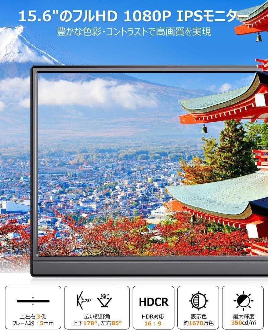 モバイルモニター 15.6インチ フルHD スタンド カバー 薄型 軽量 653