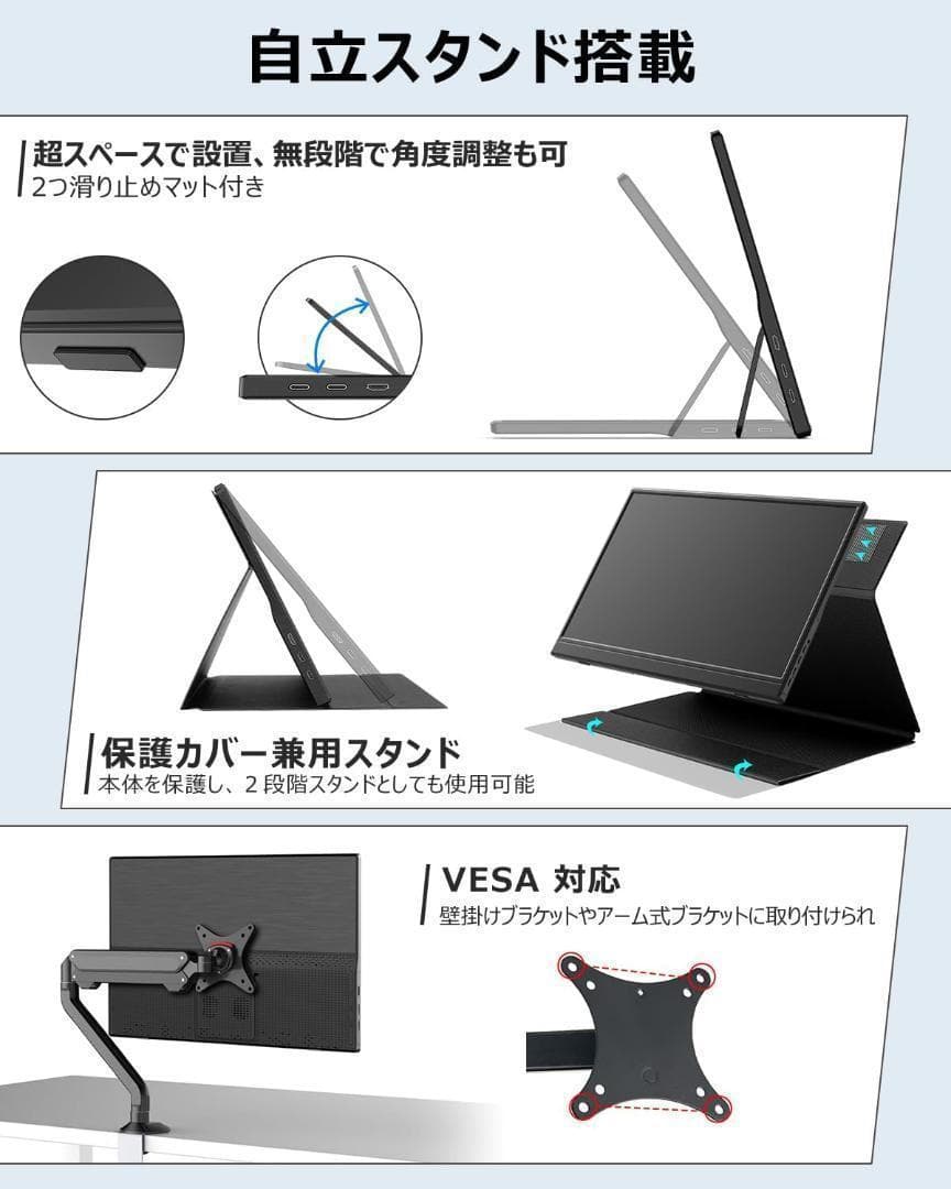 モバイルモニター 15.6インチ フルHD スタンド カバー 薄型 軽量 653