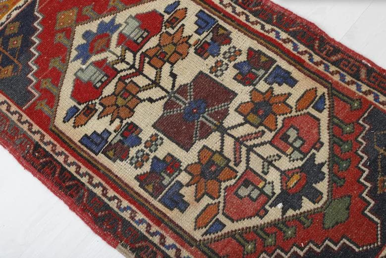 トルコヴィンテージラグ A36 スモールラグ ネイビー レッド マスタード