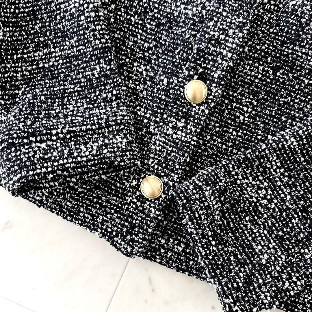 美品 ダーマコレクション 大きいサイズ ツイード ニットカーディガン 金ボタン