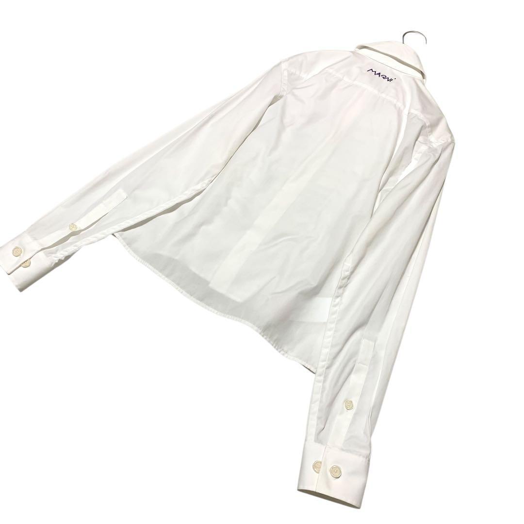 MARNI フリルブラウス シャツ ロゴ刺繍【38】2WAYカラー