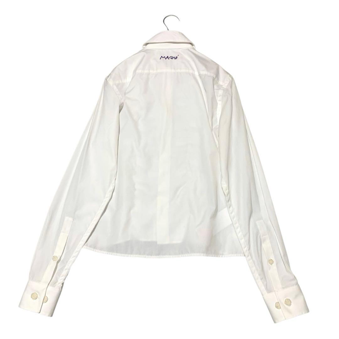 MARNI フリルブラウス シャツ ロゴ刺繍【38】2WAYカラー