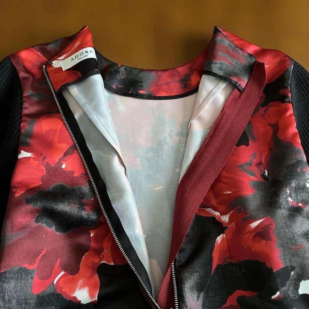 ADORE プルオーバーブラウス　トップス　異素材　光沢花柄プリント＋ニット