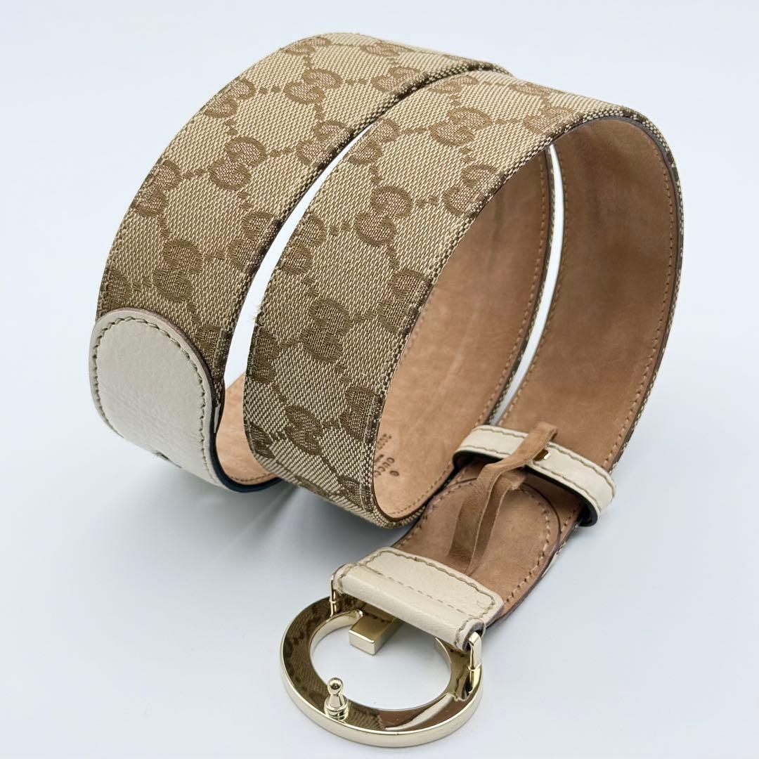 ✨良品✨グッチ GG柄 ベルト キャンバス レザー ゴールド金具 ユニセックス