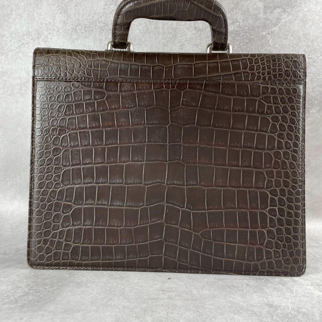 未使用級 クロコダイル ビジネスバッグ 本革 ブラウン系 金具 JRA A4収納